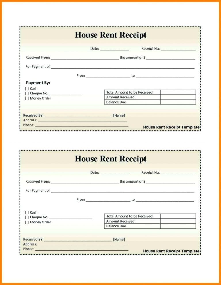 Printable 025 Rent Payment Receipt Template Home Rental House Format In 