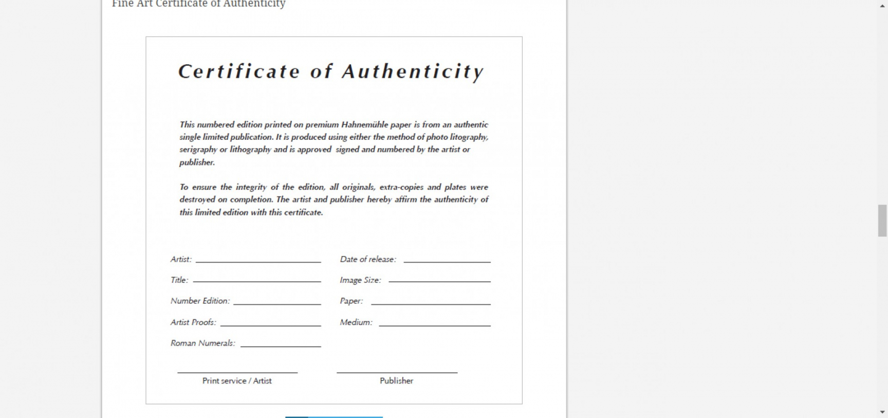 Certificate Of Authenticity Artwork Template EmetOnlineBlog