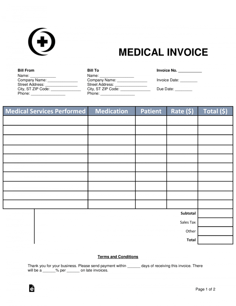 Editable Free Medical Invoice Template Word Pdf Eforms Free Medical Office Visit Receipt