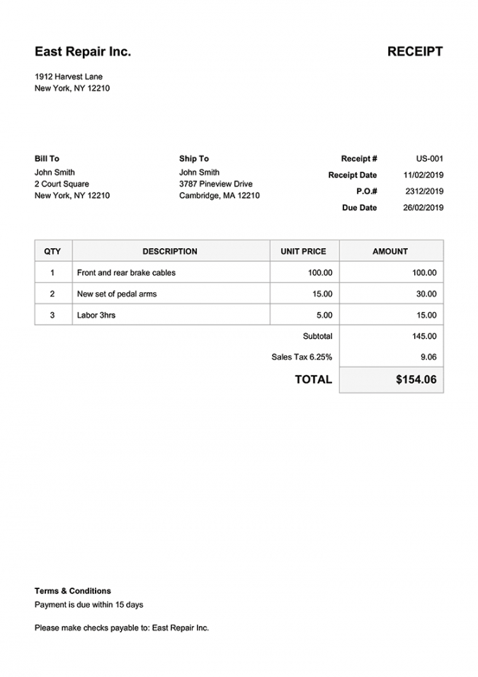 Paid In Full Receipt Template