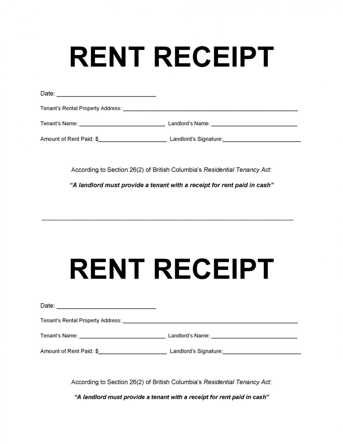 Editable Printable Rent Receipts Free Templates Templatelab Online