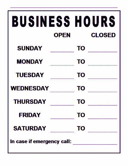 free business hours sign template