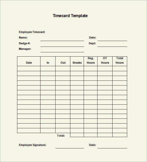 free employee time card template
