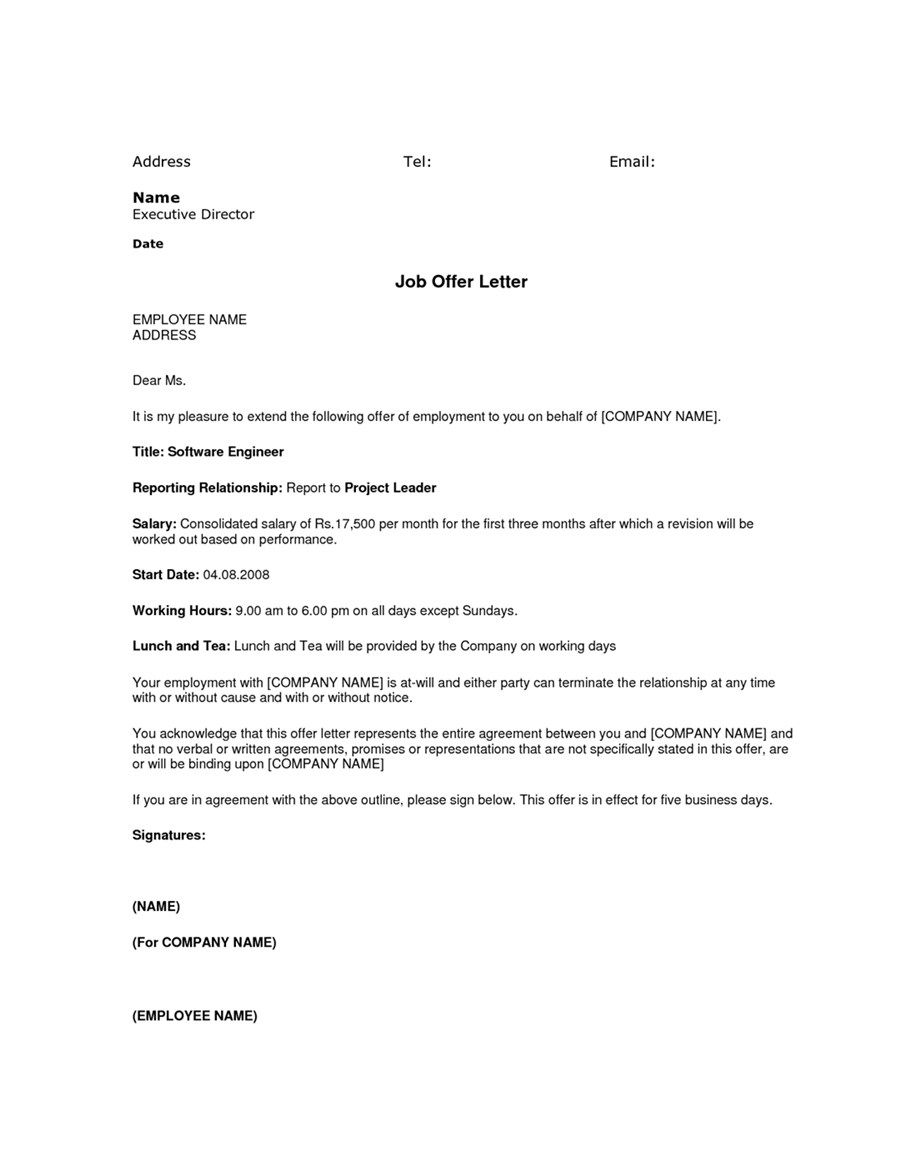 simple job offer letter sample template
