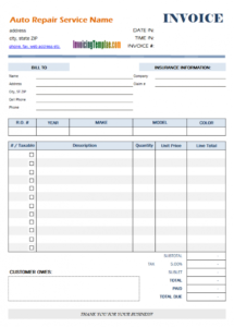 auto repair invoice template auto repair shop receipt template