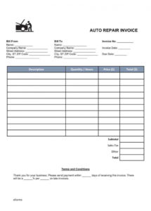 editable automotive shop invoice template free and auto repair shop invoice auto repair shop receipt template