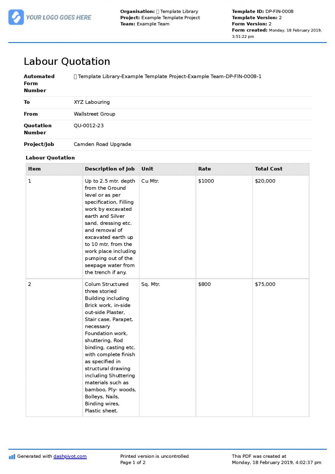 free labour quotation for building construction template (better than pdf) building quotation templates example