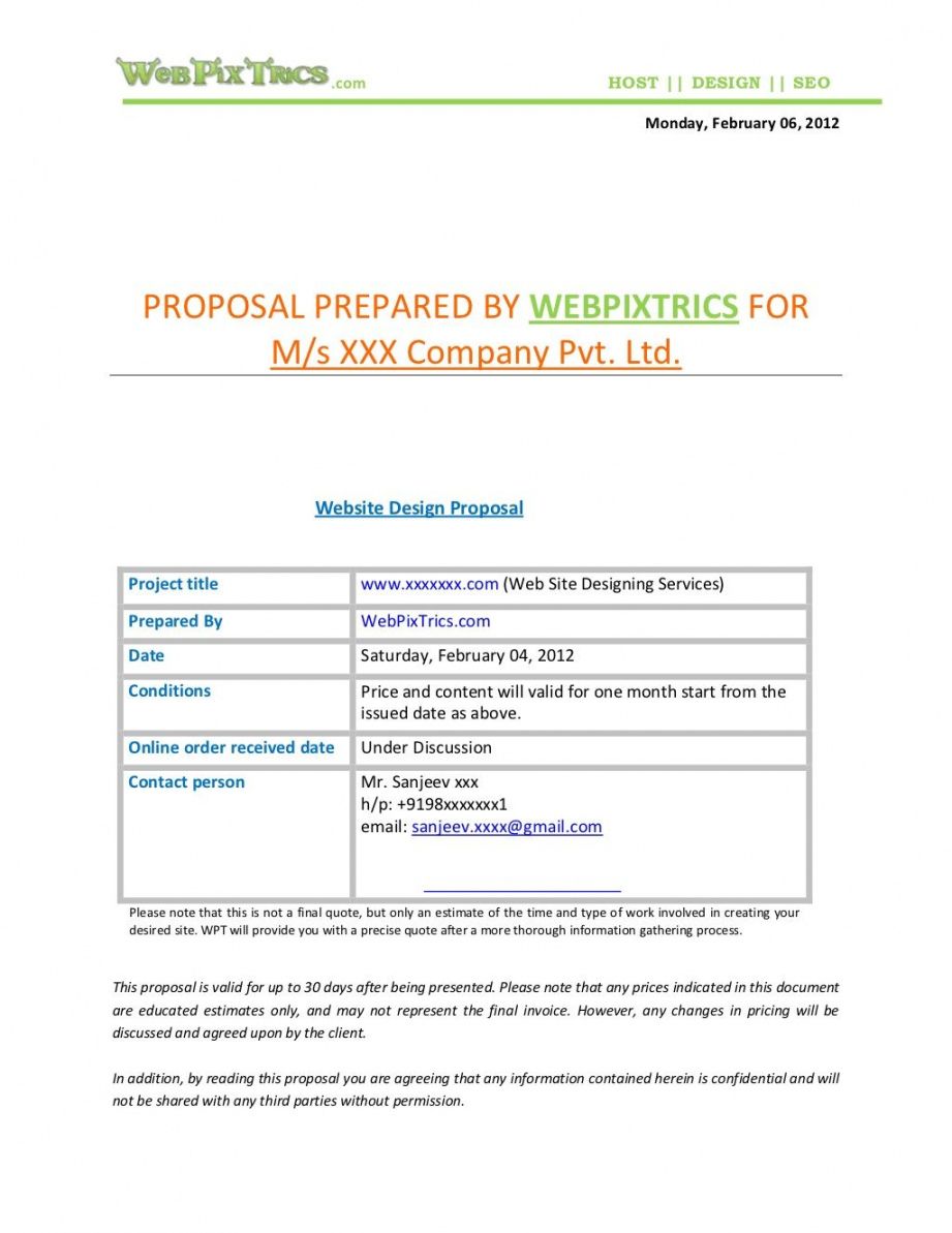 free webdesignproposalsample by webpixtrics  via slideshare maintenance quotation template example