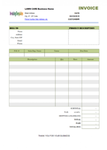 lawn care invoice template  landscaping business  invoice template lawn service receipt template doc