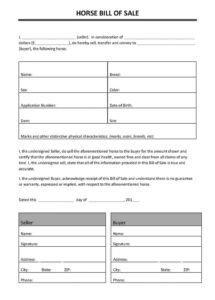 free horse bill of sale  templates hunter horse sale receipt template doc