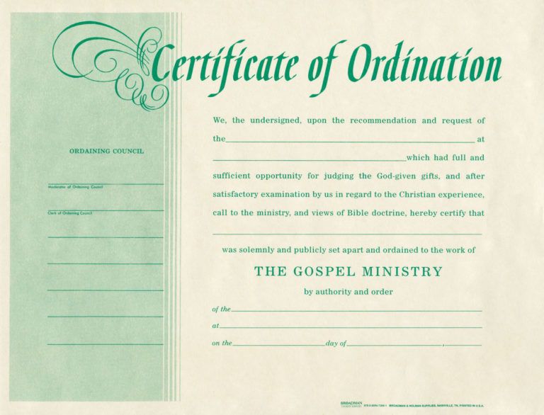 Free Blank Certificate Of Ordination Ordination For Minister Elder