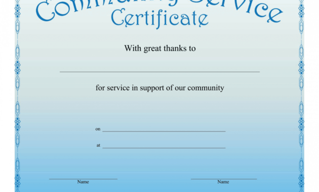 free printable community service certificate  free download community service certificate template