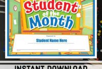 free student of the month certificate  instant download  printable student of the month certificate template excel
