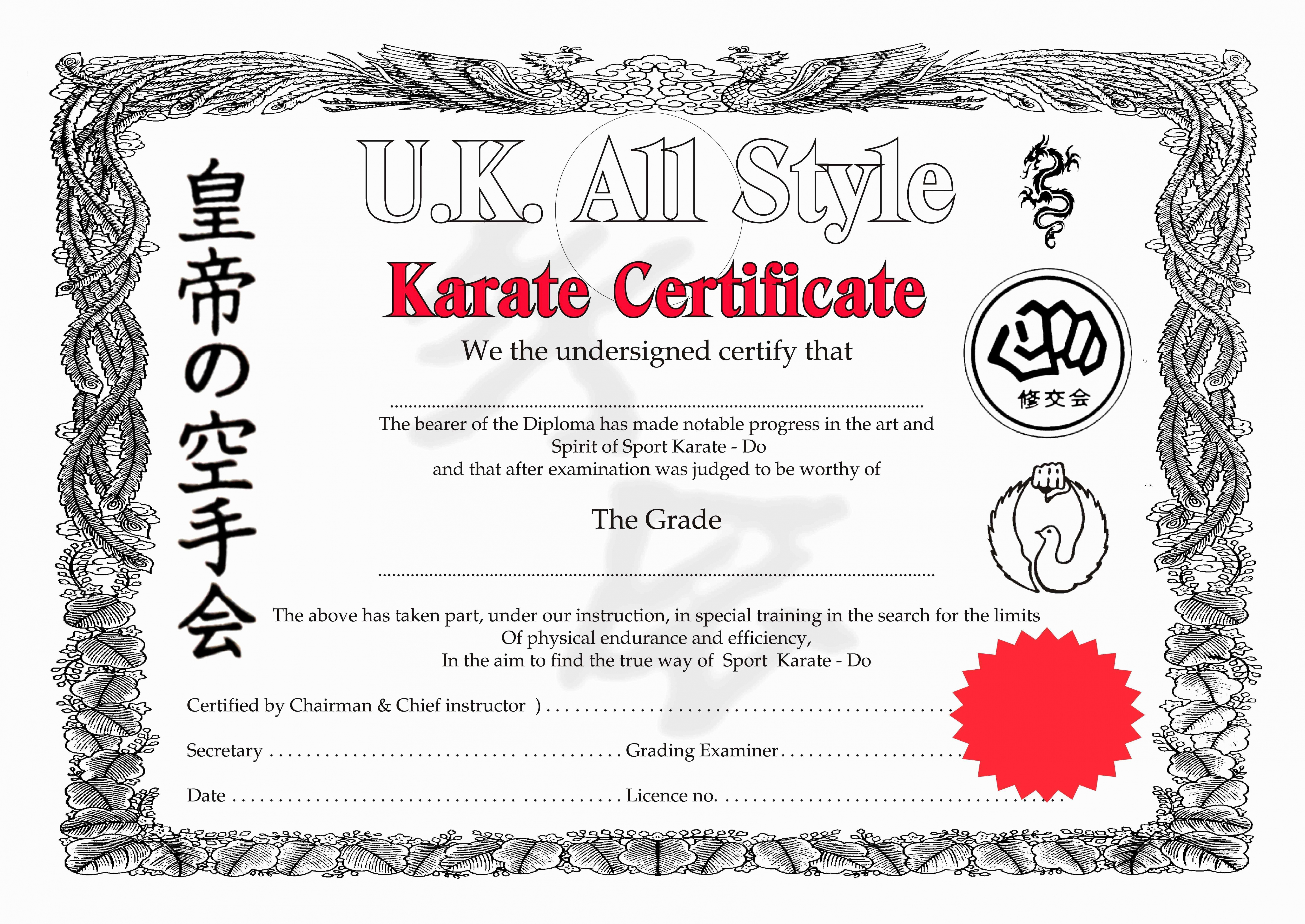 printable free karate certificate template  certificatetemplatefree karate certificate template samples
