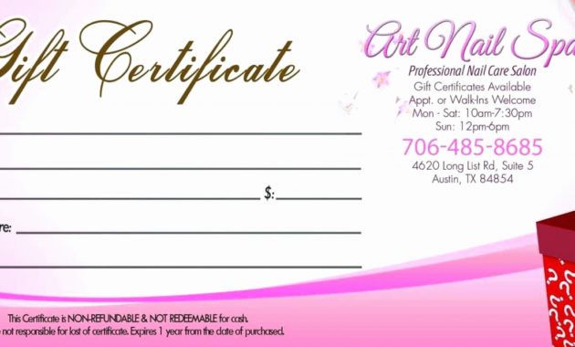 printable nail salon a street  design for template nail salon gift certificate template examples