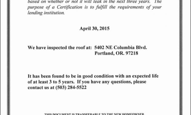 roofing certificate of completion template lovely roof certification roofing certificate of completion template pdf