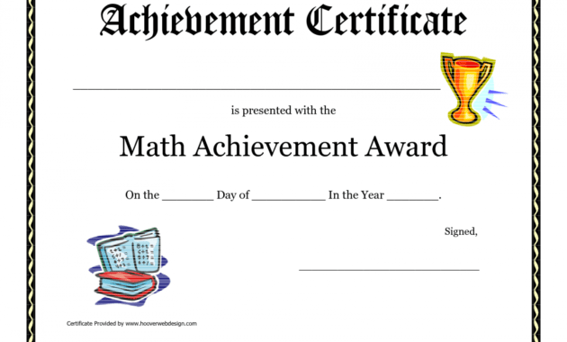 free math achievement award printable certificate pdf  math activites science achievement certificate template doc