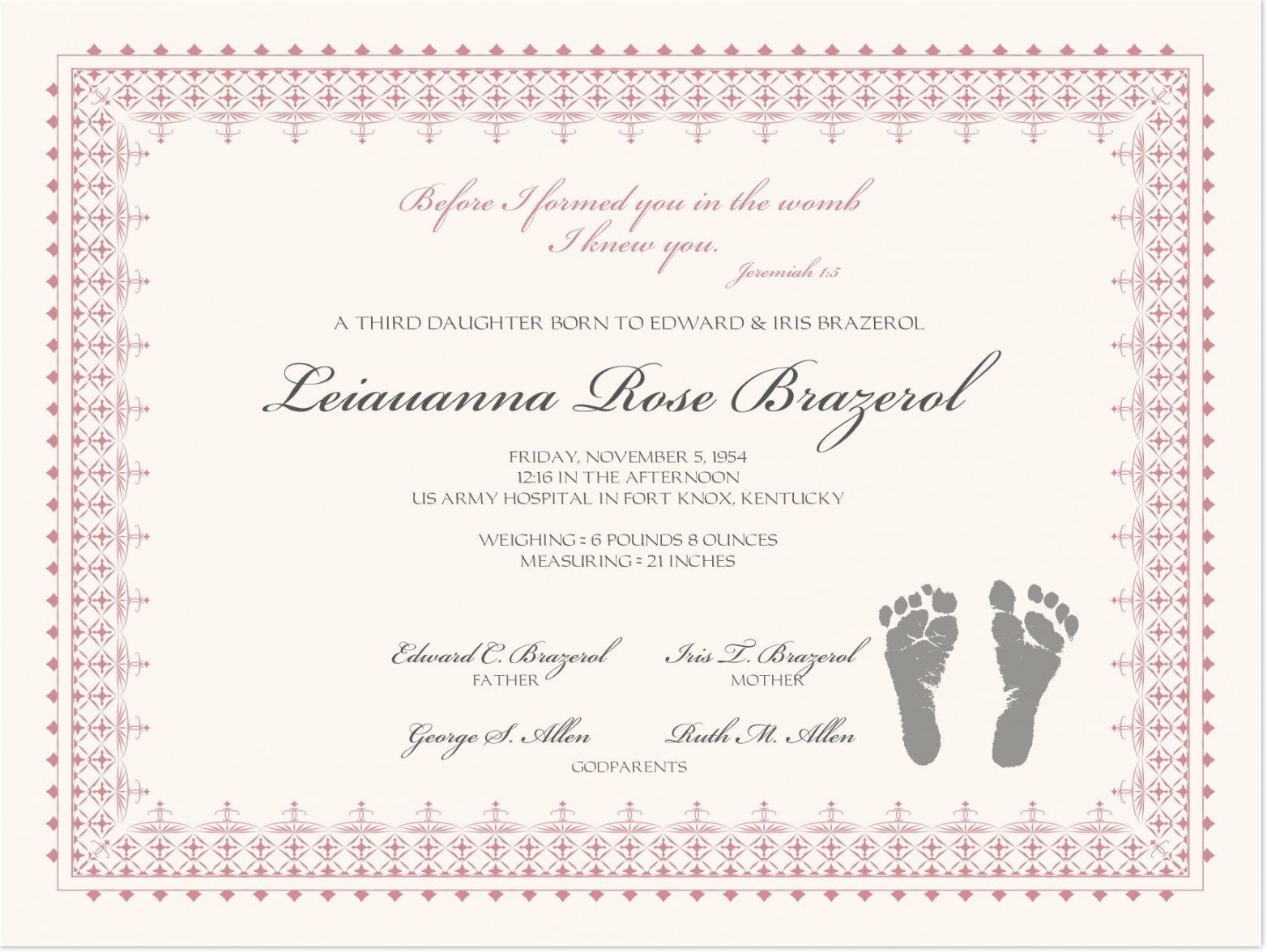 printable footprints baby certificates  baby  baby dedication certificate baby christening certificate template excel