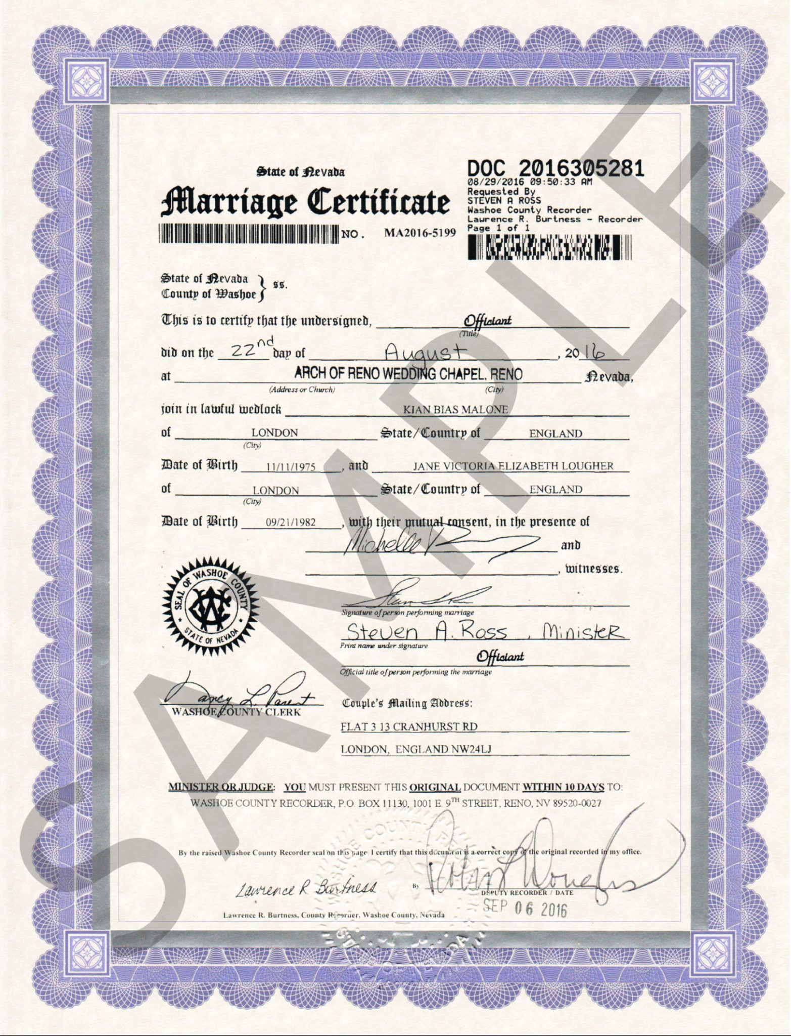 Sample Certificate Washoe 2018 Marriage Certificate Sample Catholic