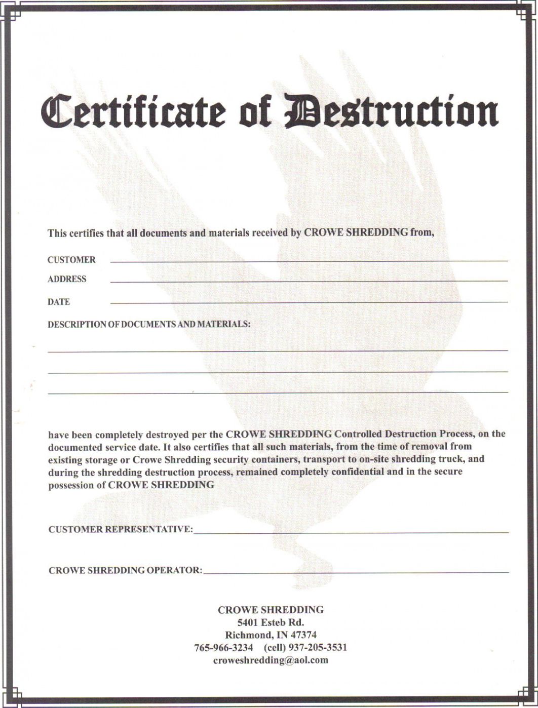 free 008 certificate of destruction form 241910 template frightening certificate of data destruction template examples