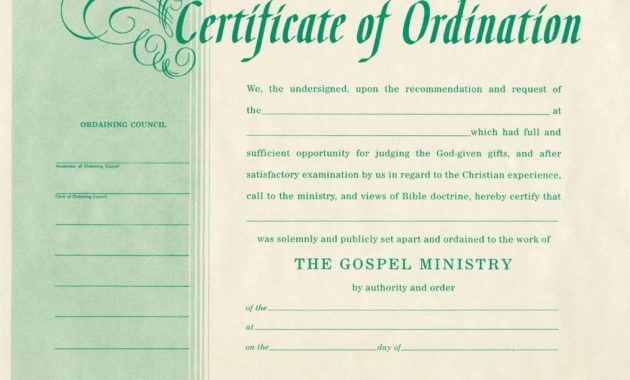 free blank certificate of ordination  ordination for minister minister ordination certificate template examples