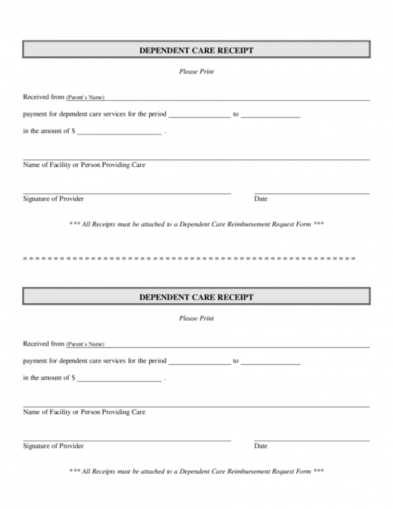 4 Dependent Care Receipt Templates Word Excel Templates Child Care 4 Dependent Care Receipt Templates Word Excel Templates Child Care
