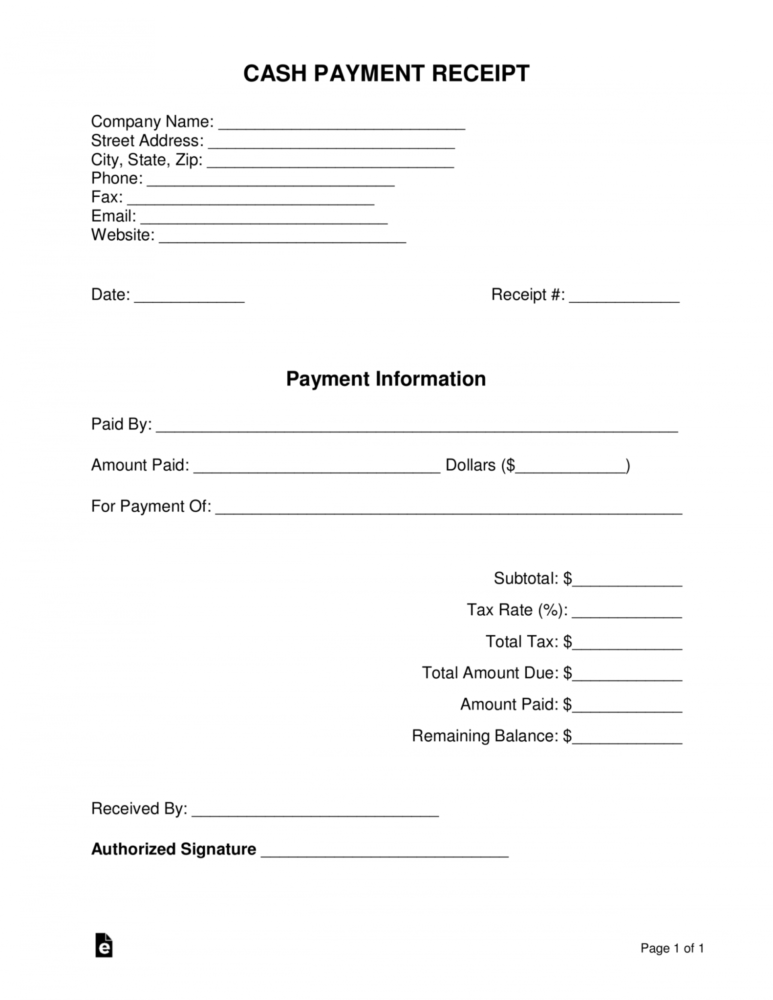 Editable Free Cash Payment Receipt Template Pdf Word Eforms Cash Refund ...