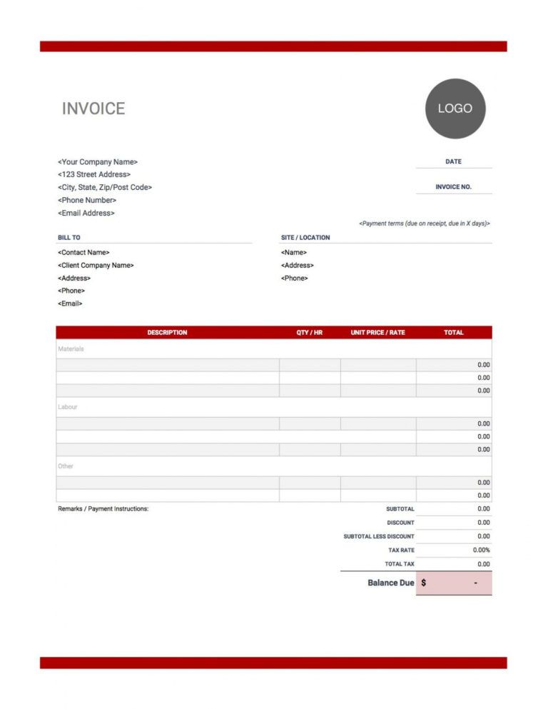 Free Construction Invoice Template Invoice Simple Payment Due Upon ...