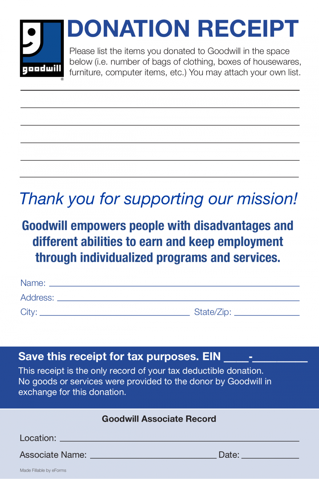 free goodwill donation receipt template  pdf  eforms thrift store donation receipt template sample