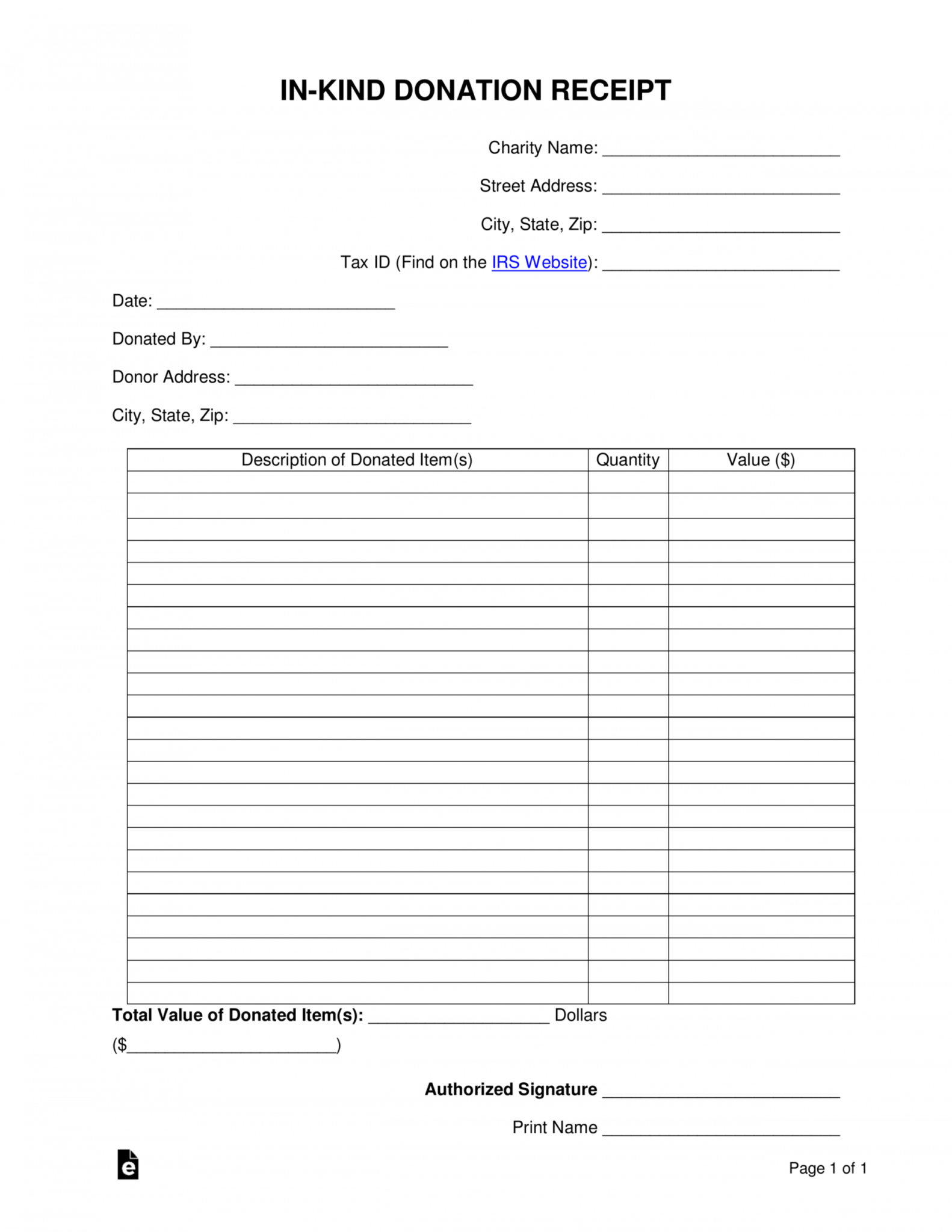 Free Inkind (Personal Property) Donation Receipt Template School ...