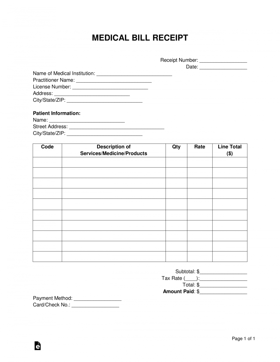 Free Medical Bill Receipt Template Pdf Word Eforms Medical Itemized ...