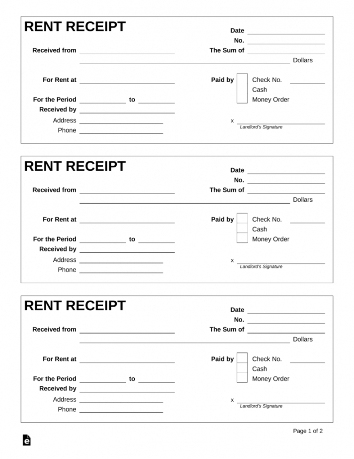 free rent receipt template  pdf  word  eforms  free monthly rental receipt template sample