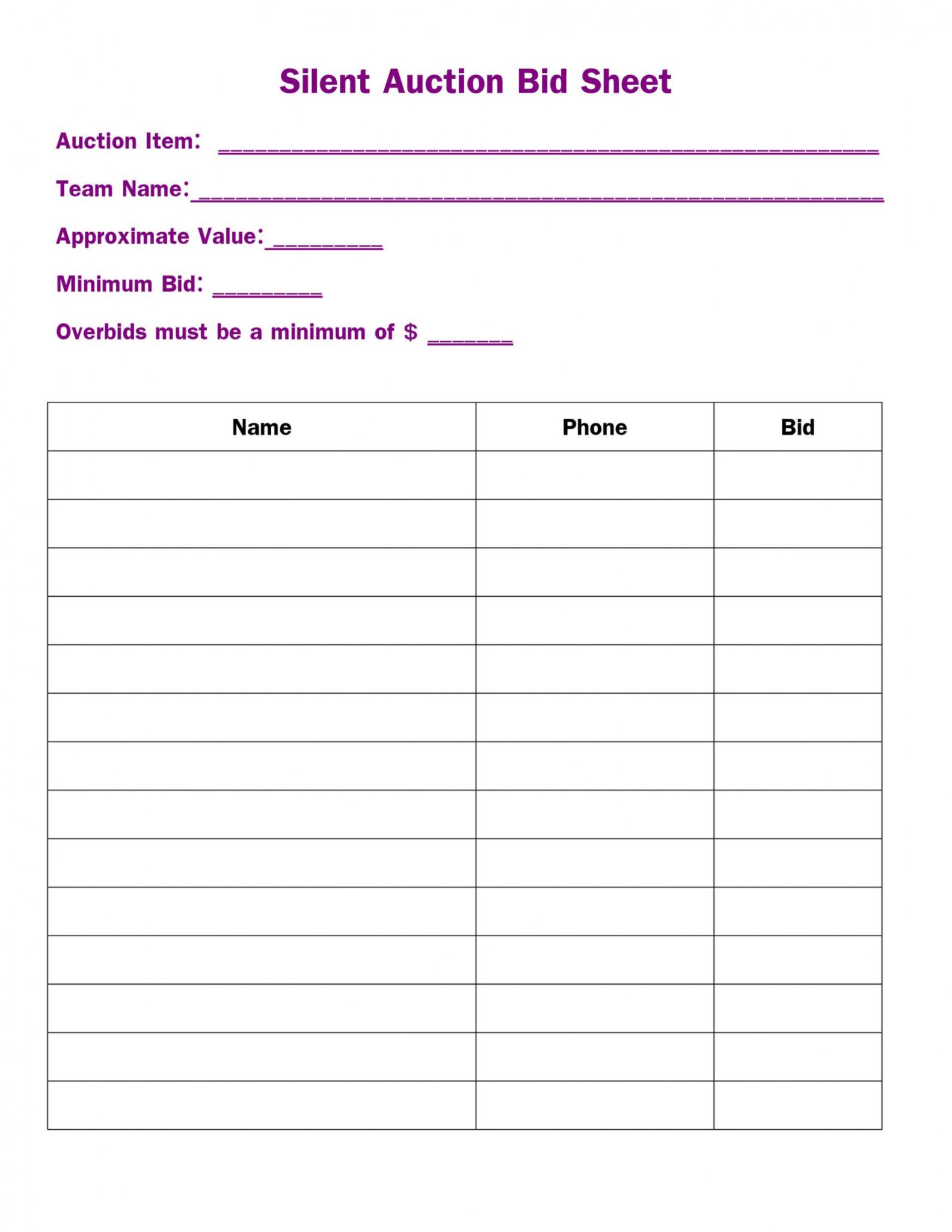 Editable 40 Silent Auction Bid Sheet Templates Word Excel Silent Auction Receipt Template Doc 8512