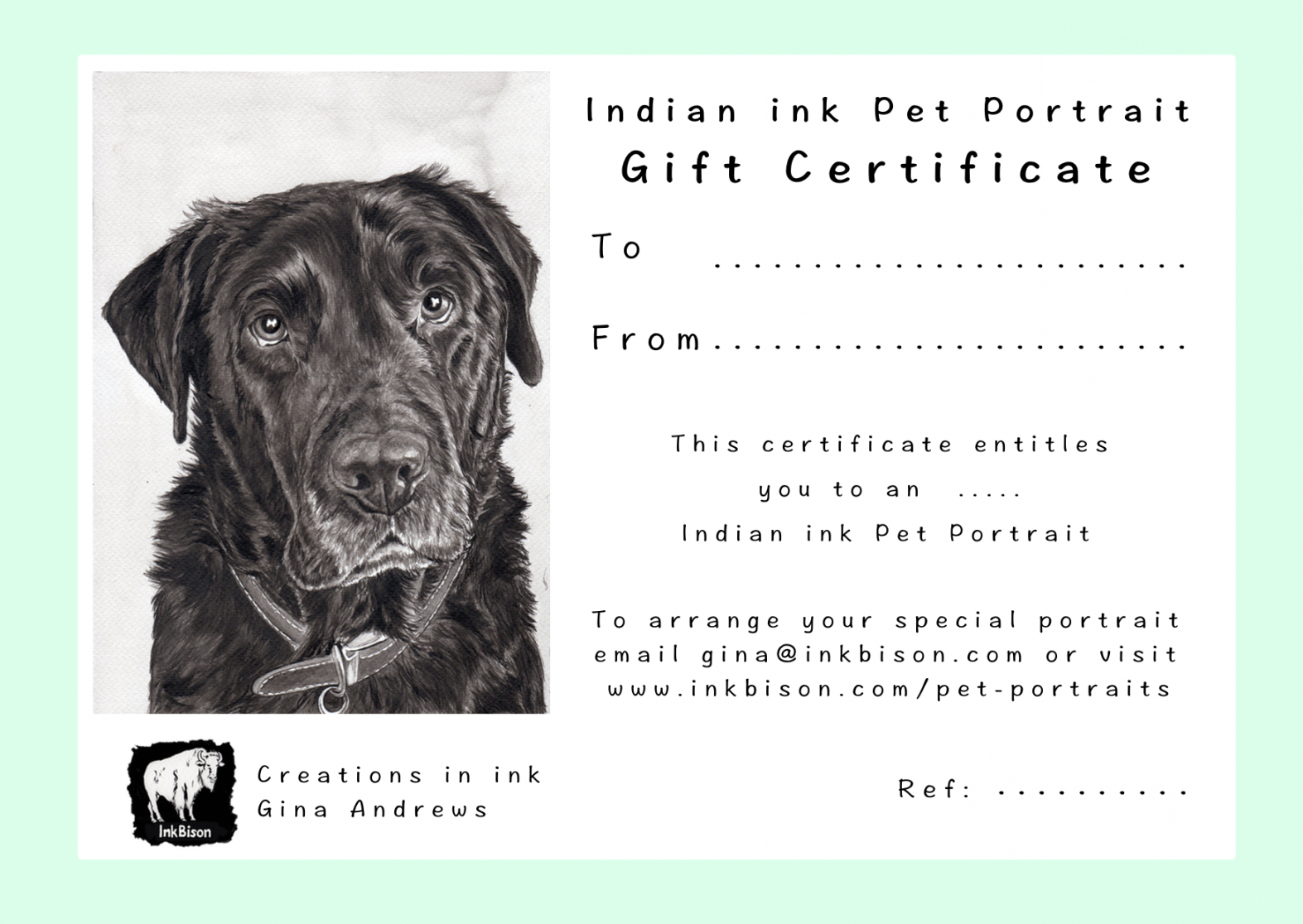 editable gift certificate for a bespoke indian ink pet portrait by gina dog gift certificate template excel