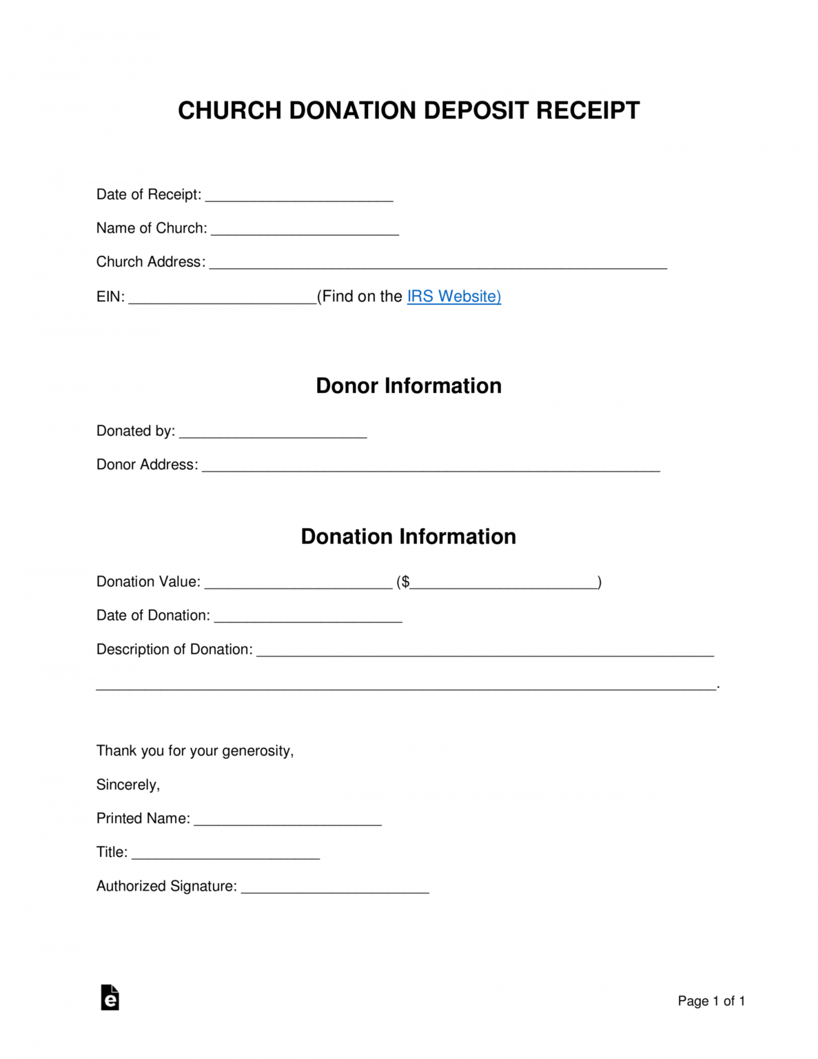 Free Church Donation Receipt Word Pdf Eforms Free Charitable Donation ...