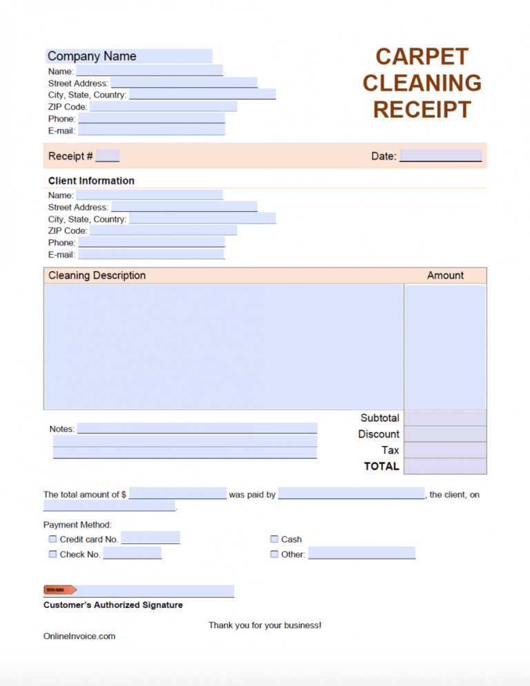 Printable Carpet Cleaning Receipt Template Onlineinvoice Carpet Cleaning Receipt Template PDF