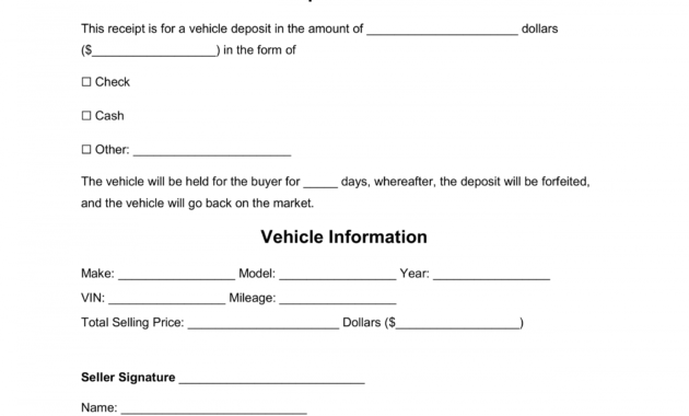 printable free car vehicle purchase deposit receipt template  word auto deposit receipt template