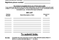 printable silent auction bid sheet pdf  fill online printable silent auction receipt template pdf