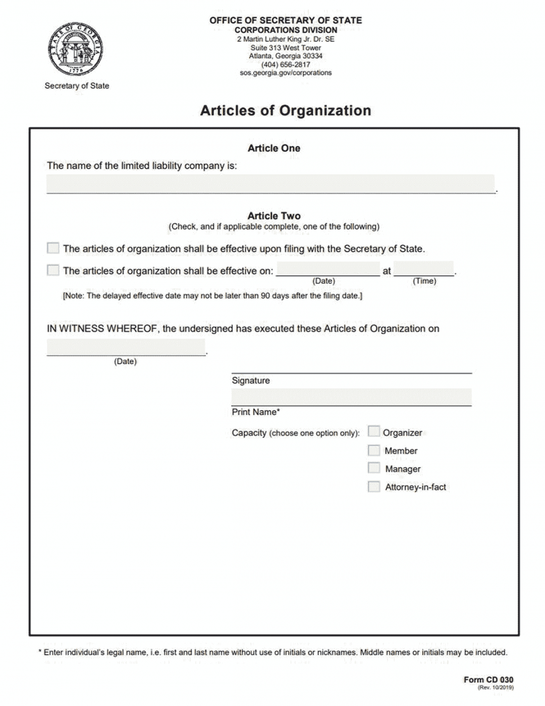 editable llc georgia  how to form an llc in georgia certificate of organization template excel