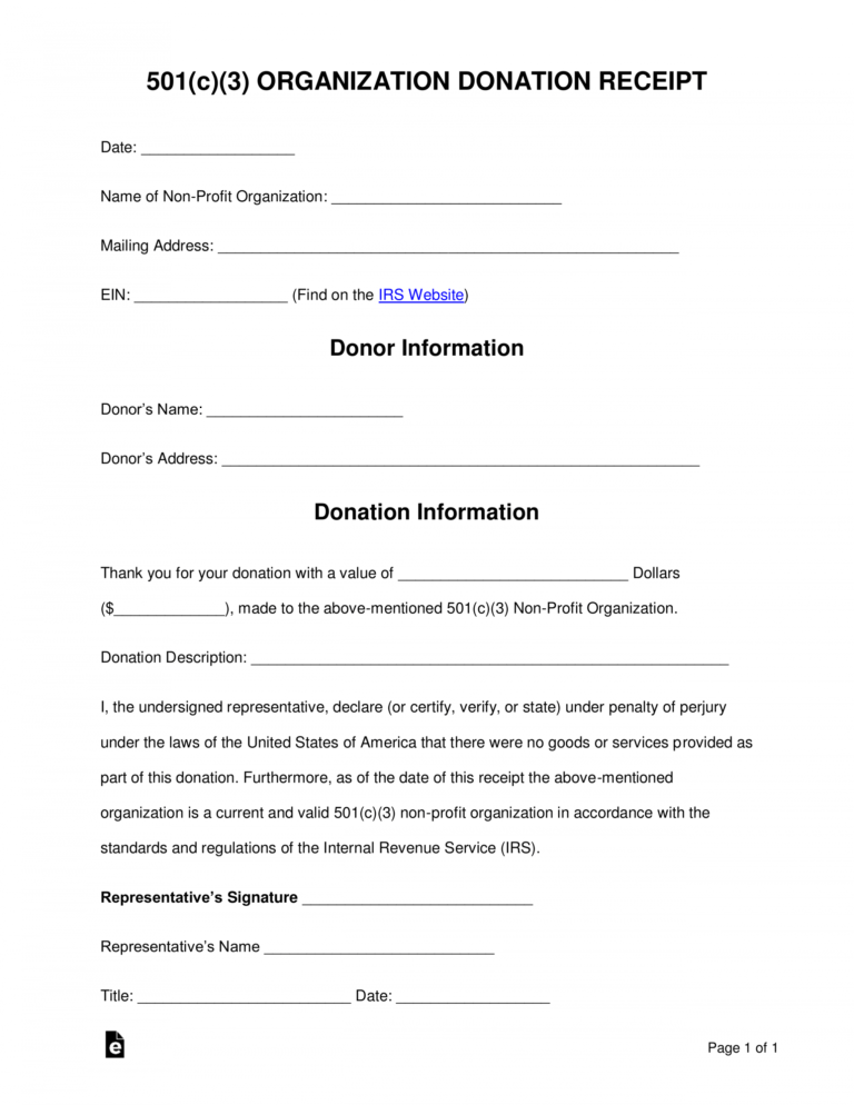 Free 501C3 Donation Receipt Template Sample Pdf Non Profit Contribution ...