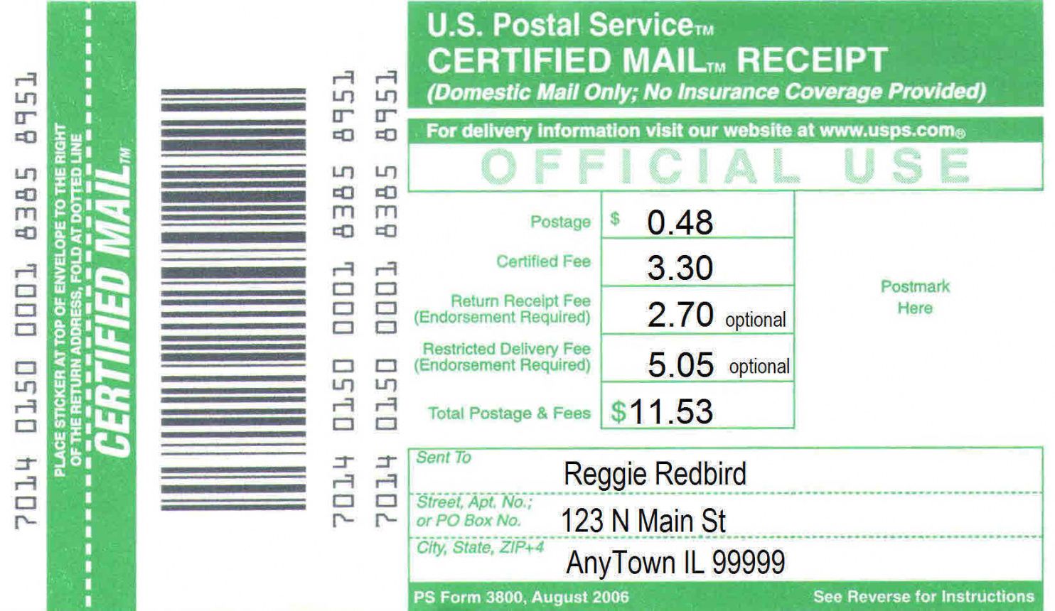 Free Certified Mail Information Certified Mail Receipt Template Sample 