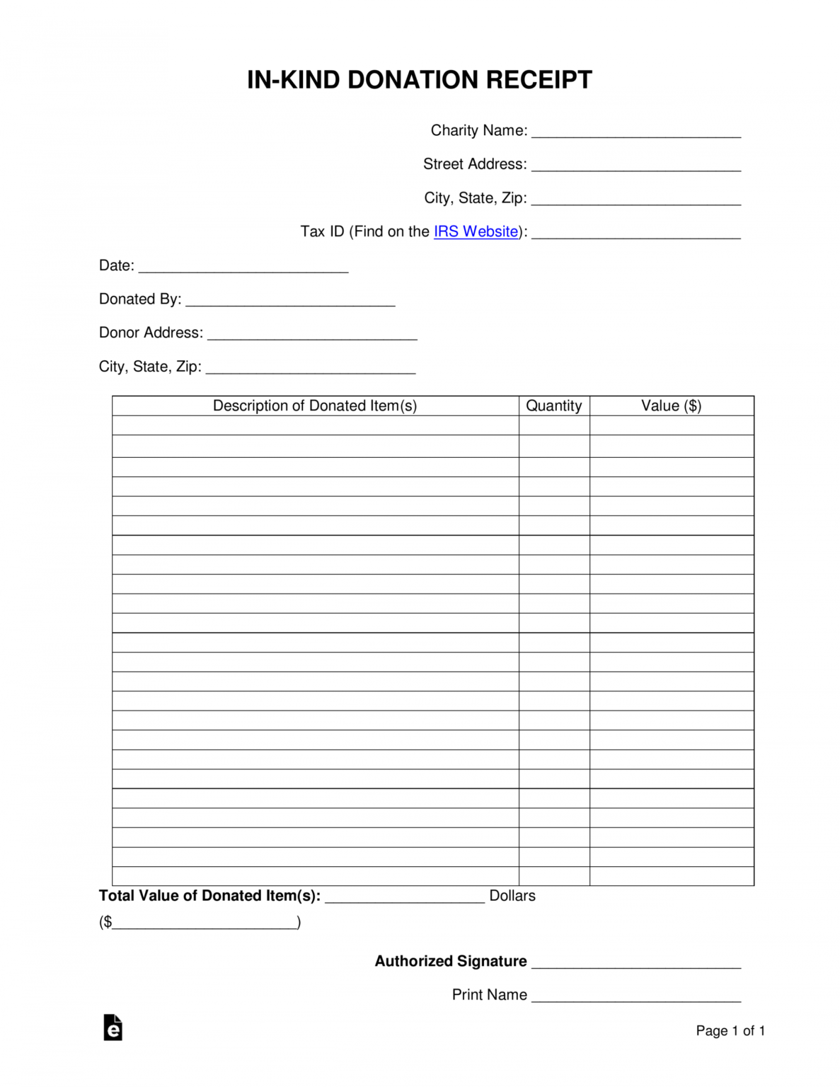 Free Inkind Personal Property Donation Receipt Template Gift In Kind ...