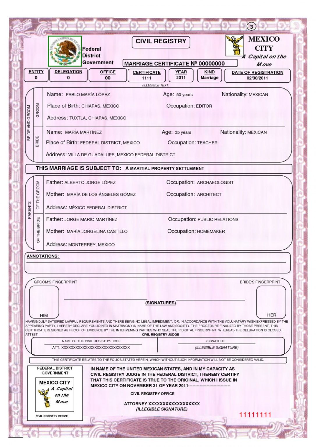 Mexican Marriage Certificate Template Birth Translation Mexican
