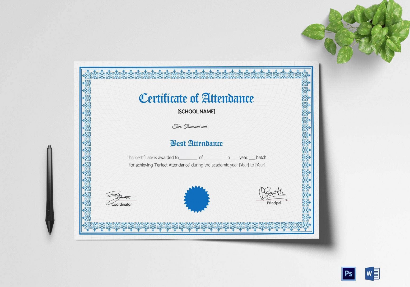 printable 18 attendance certificate templates  word psd docs perfect attendance award certificate template