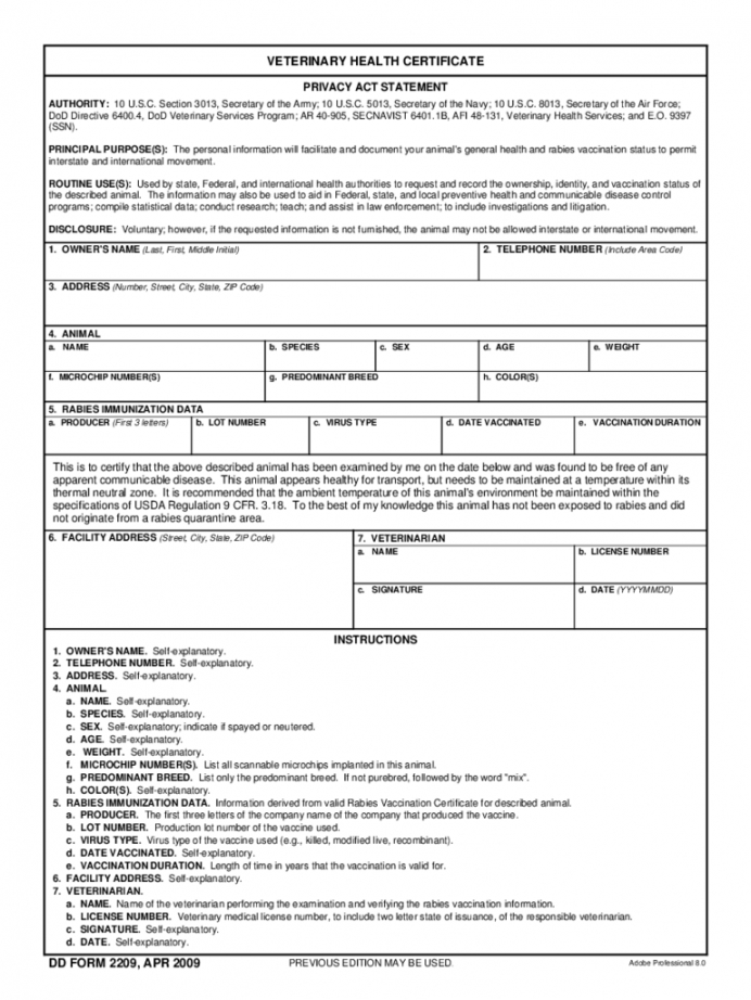 printable animal health certificate form  2 free templates in pdf veterinary health certificate template examples