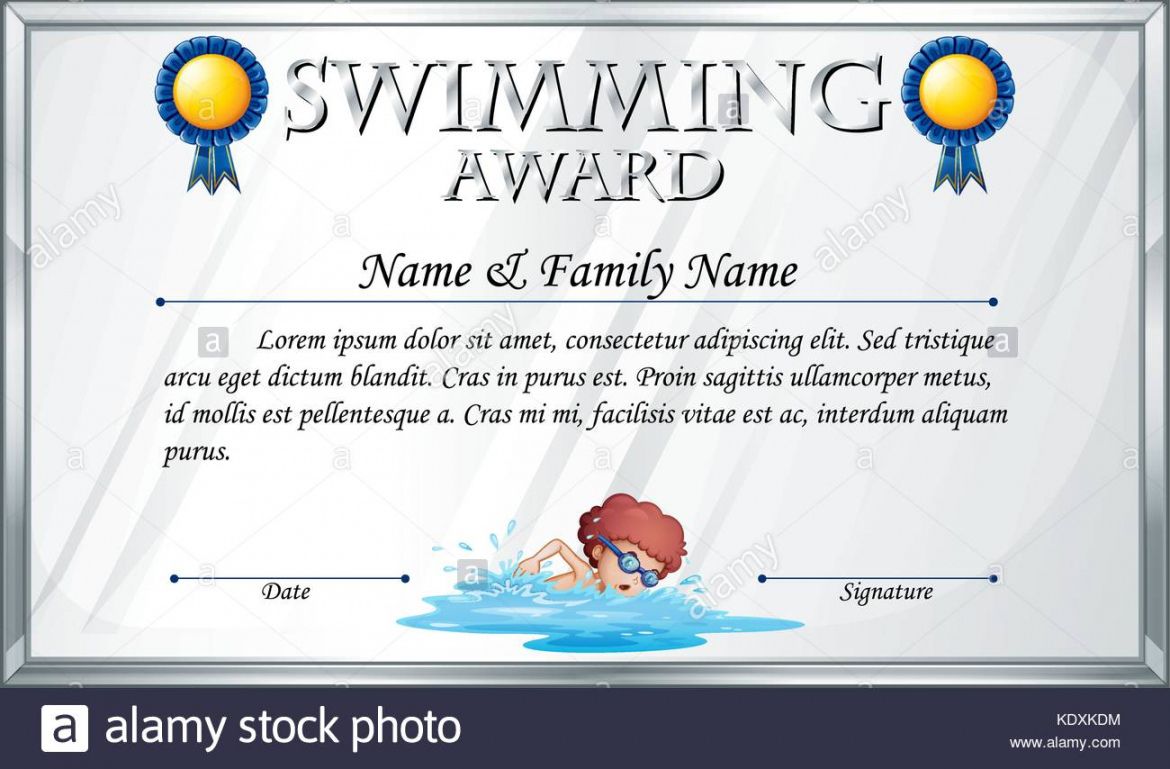 printable certificate template for swimming award illustration stock swimming certificate template doc