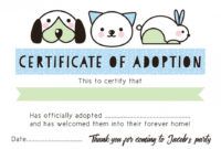 printable pet rescue party pretend &amp;#039;adoption certificate&amp;#039;  blue adopt an animal certificate template doc