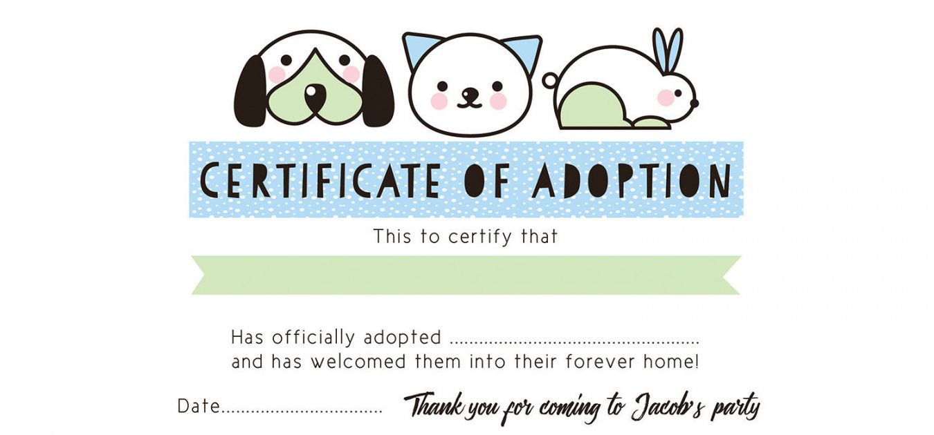 printable pet rescue party pretend &amp;#039;adoption certificate&amp;#039;  blue adopt an animal certificate template doc