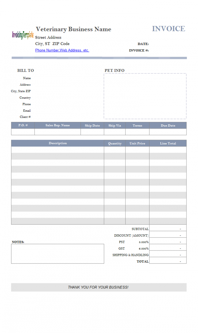 Printable Veterinary Invoice Template Vet Receipt Template PDF
