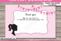 editable barbie party thank you cards template thank you card for coming to my birthday party design